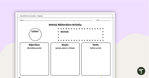 Go to Animal Alliteration Activity - Brainstorming Template teaching resource