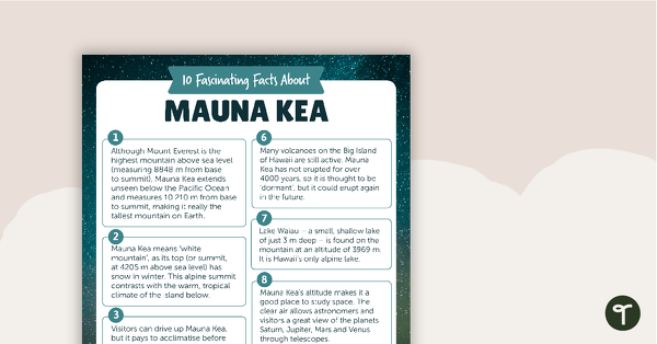 Go to 10 Fascinating Facts About Mauna Kea – Comprehension Worksheet teaching resource