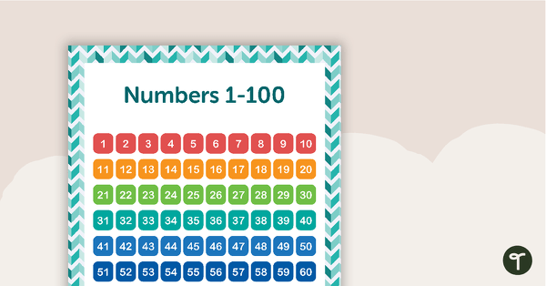 Go to Teal Chevron - Numbers 1 to 100 Chart teaching resource