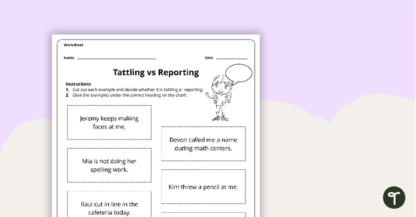 Go to Tattling Vs Reporting Sorting Activity teaching resource