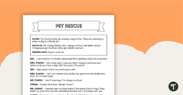 Go to Readers' Theatre Script - Pet Rescue teaching resource