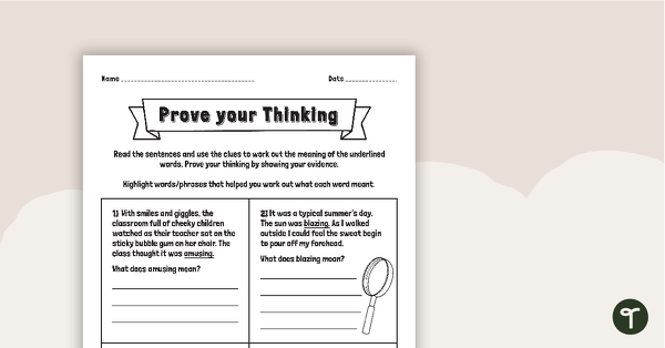 Go to Finding Word Meaning In Context - Prove Your Thinking Worksheet teaching resource