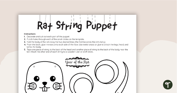 Go to Chinese New Year - Rat Puppet Template teaching resource