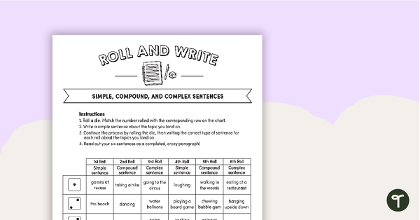 Go to Roll and Write – Simple, Compound, and Complex Sentences teaching resource