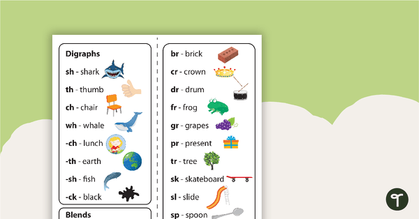 Go to Common Digraphs and Blends Bookmarks teaching resource