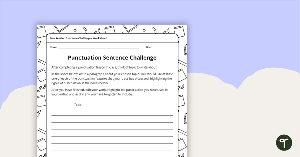 Go to Punctuation Sentence Challenge Worksheet teaching resource