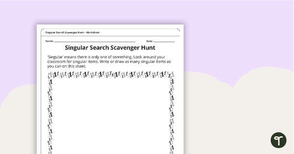 Go to Singular Search Scavenger Hunt Worksheet teaching resource