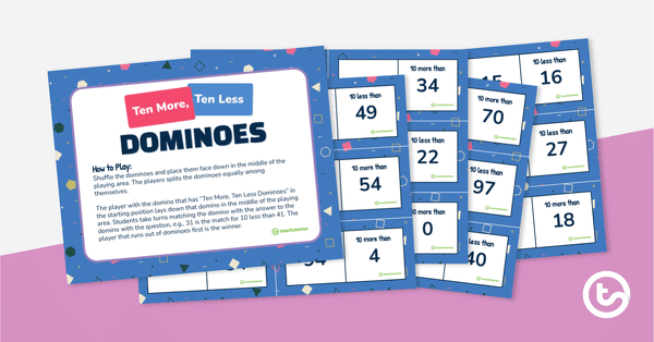 Go to Ten More, Ten Less Dominoes teaching resource