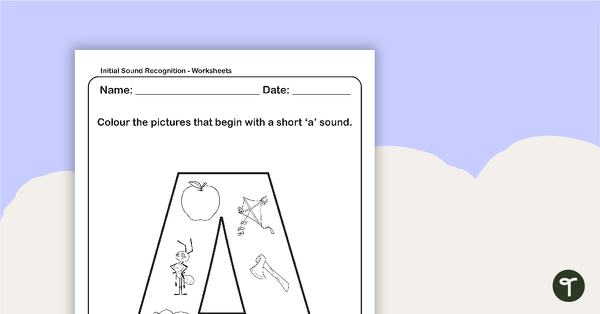 Go to Initial Sound Recognition Worksheet - Letter A teaching resource