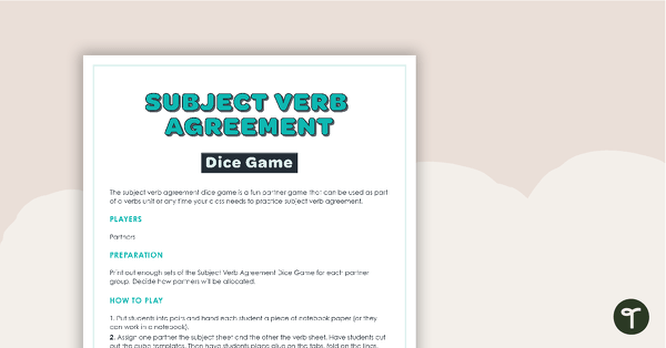 Go to Subject Verb Agreement Dice Game teaching resource