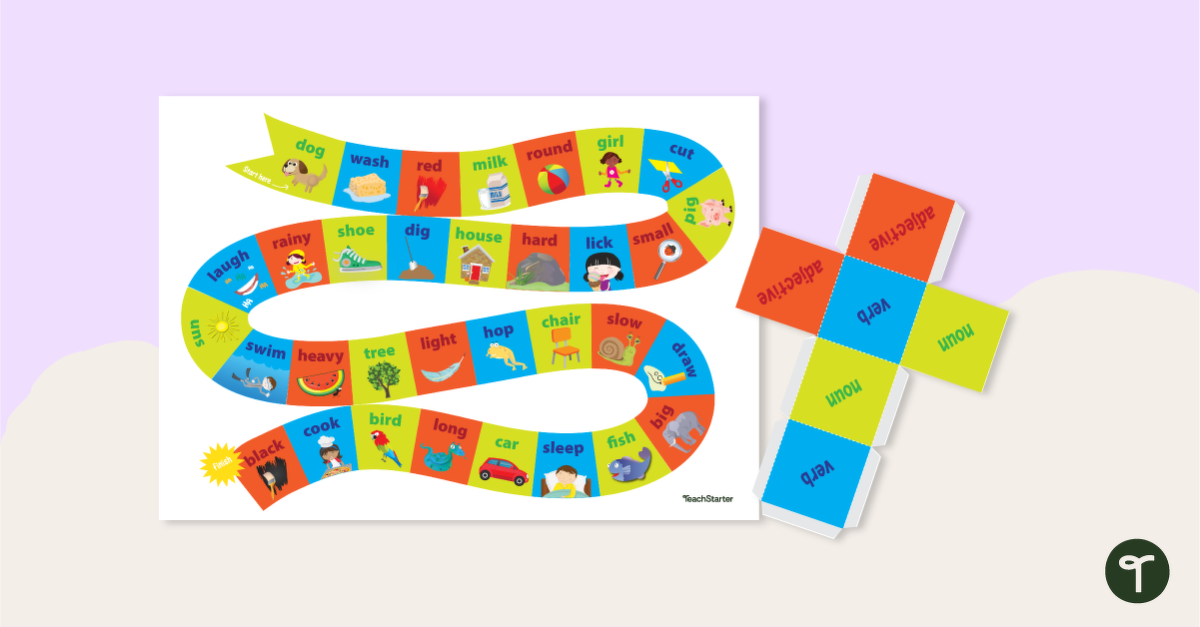 Nouns, Verbs and Adjectives Board Game teaching-resource