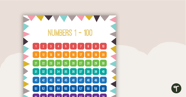 Go to Pastel Flags - Numbers 1 to 100 Chart teaching resource