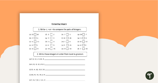 Go to Positive and Negative Numbers Worksheet & Answers teaching resource