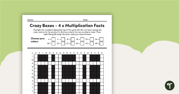 Go to Crazy Boxes – Multiplication Facts of 4 teaching resource