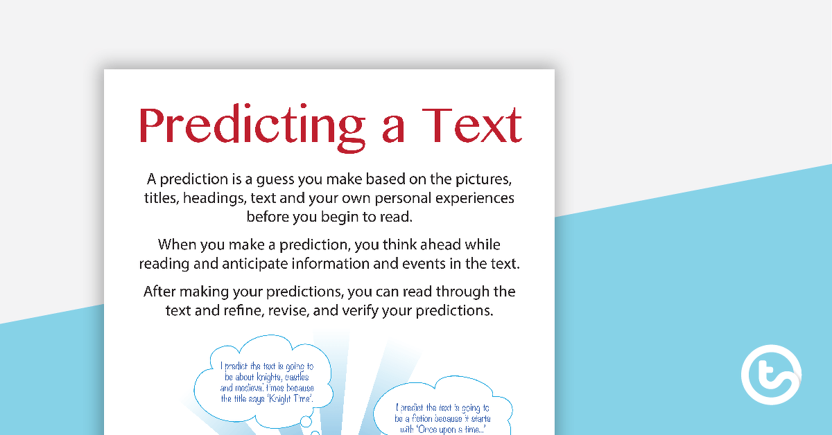 Predicting a Text - Poster and Worksheet teaching-resource