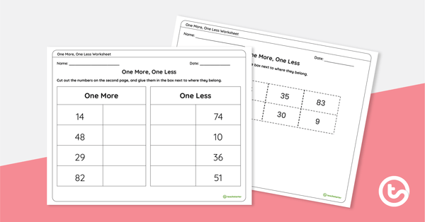 Go to One More, One Less - Worksheet teaching resource