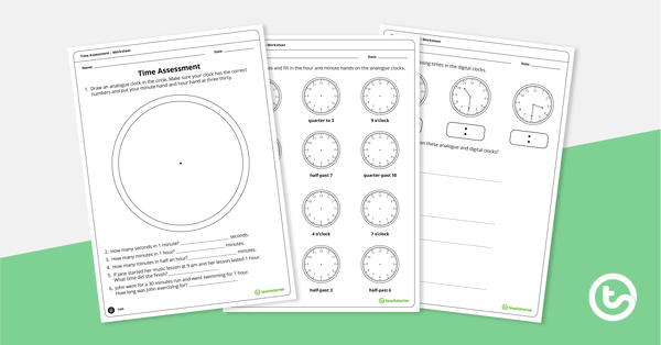 Go to Telling Time - Year 2 Maths Test teaching resource