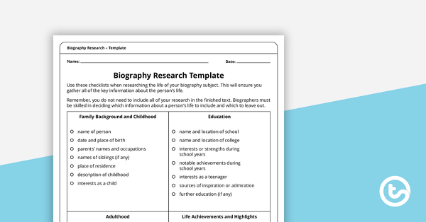 Go to Biography Research Graphic Organizer teaching resource