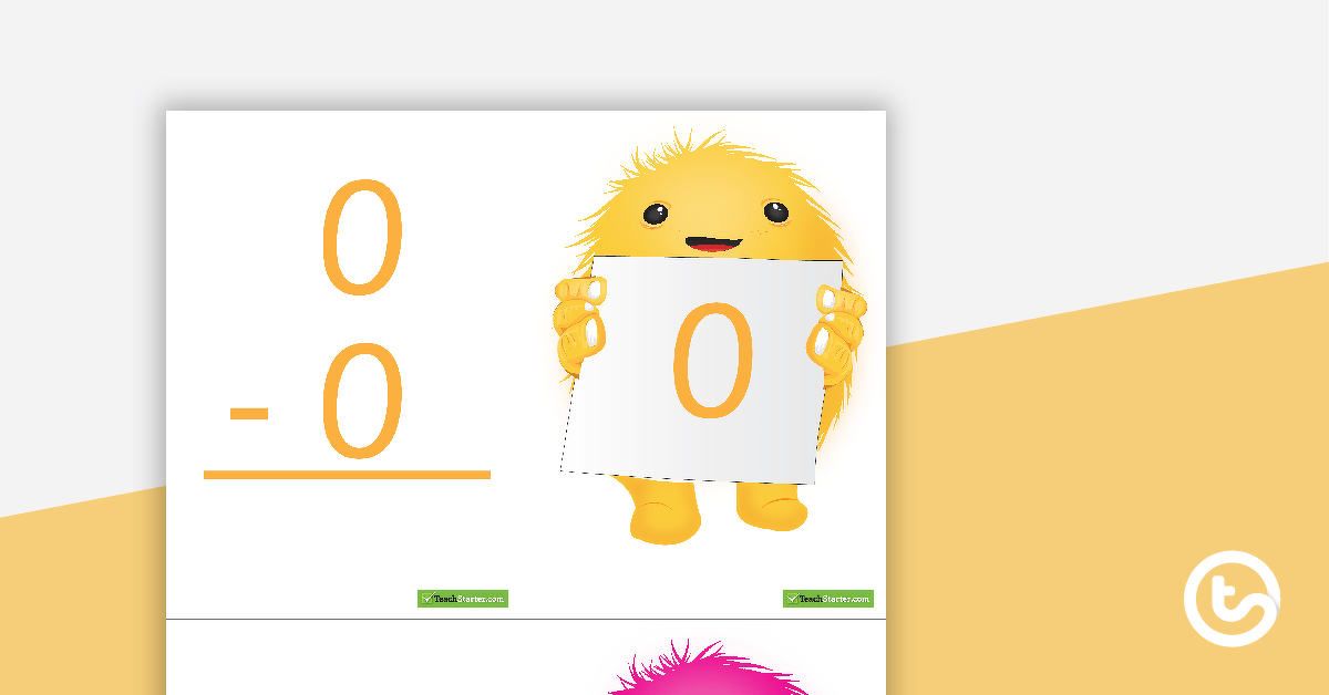 1-30 Subtraction Flashcards - Monsters (Vertical) teaching-resource