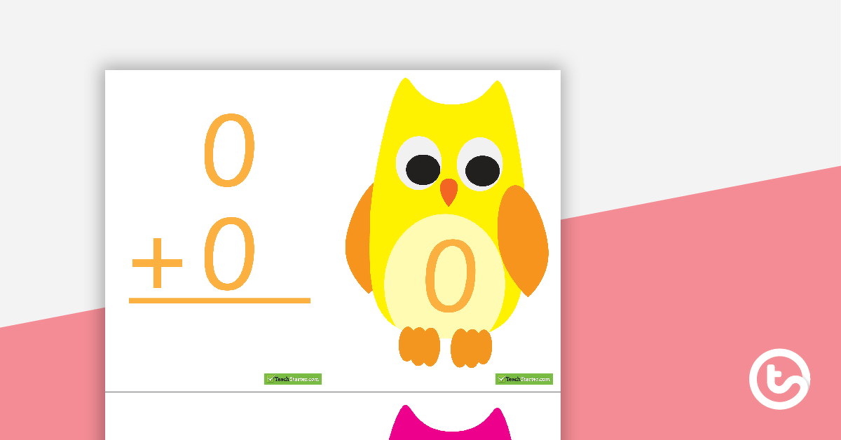 1-10 Addition Flashcards - Owls (Vertical) teaching-resource