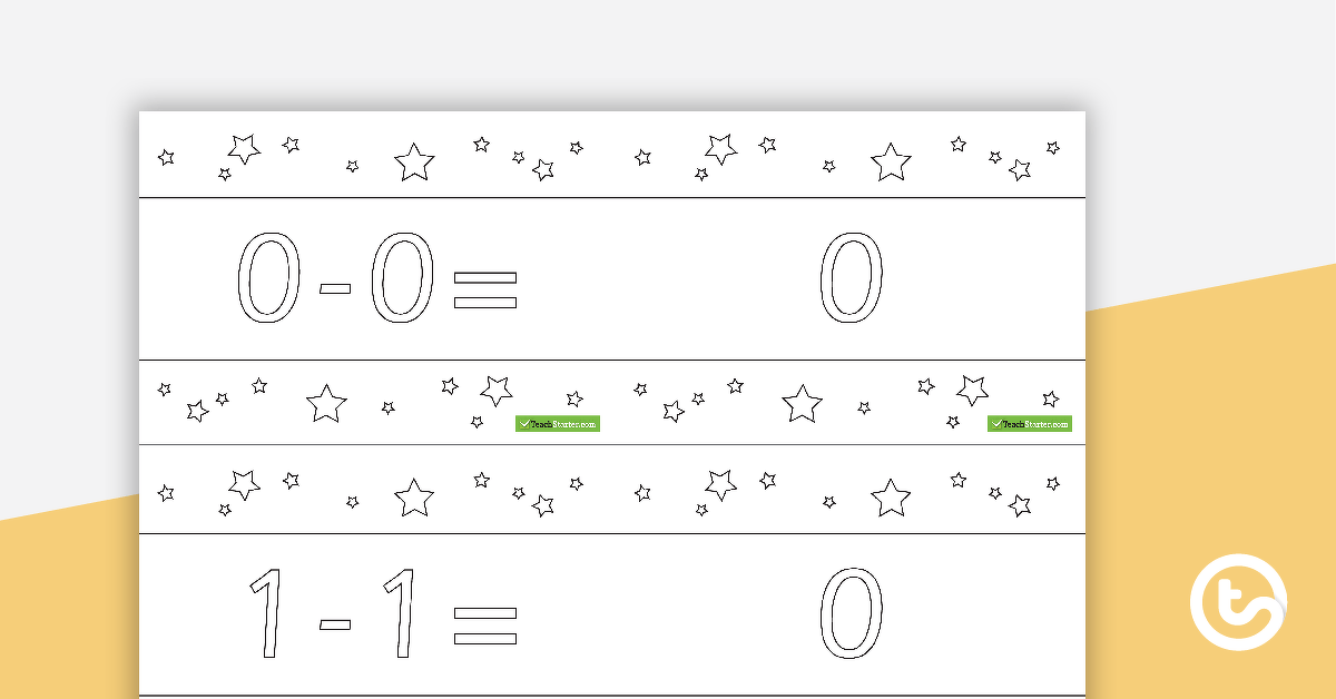 1-30 Subtraction Flashcards - Stars BW (Horizontal) teaching-resource