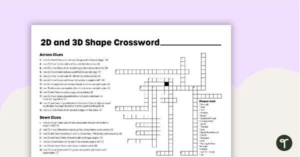 Go to 2D Shapes and 3D Objects Crossword with Solution teaching resource