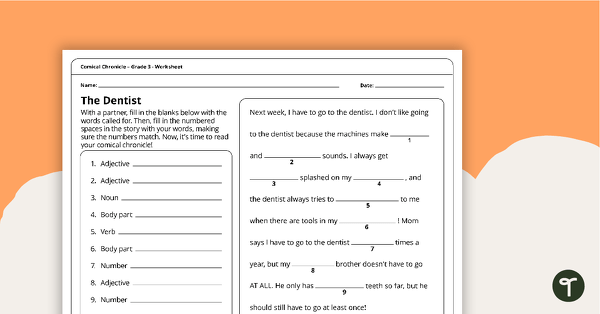 Go to Comical Chronicle 3rd Grade Part of Speech Worksheets teaching resource