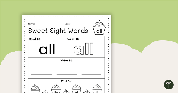 Go to Sweet Sight Words Worksheet - ALL teaching resource