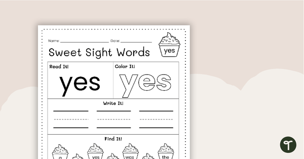 Go to Sweet Sight Words Worksheet - YES teaching resource