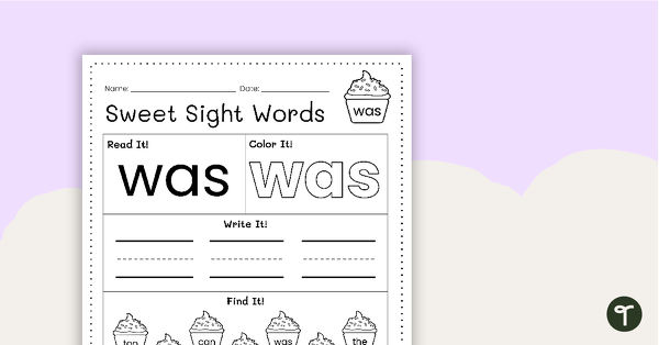 Go to Sweet Sight Words Worksheet - WAS teaching resource