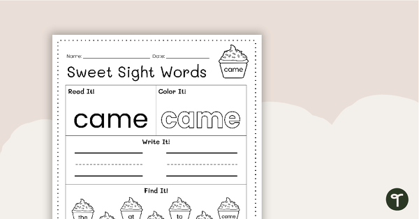 Go to Sweet Sight Words Worksheet - CAME teaching resource