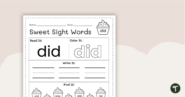 Go to Sweet Sight Words Worksheet - DID teaching resource