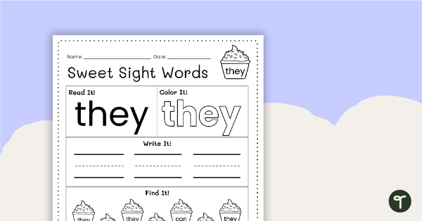 Go to Sweet Sight Words Worksheet - THEY teaching resource