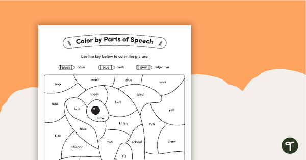 Go to Color by Parts of Speech - Nouns, Verbs, and Adjectives - Whale teaching resource