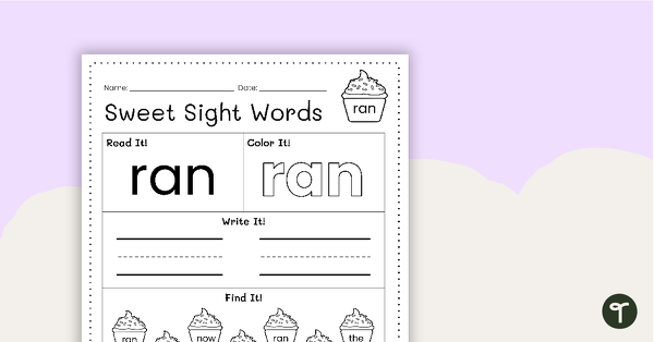 Go to Sweet Sight Words Worksheet - RAN teaching resource