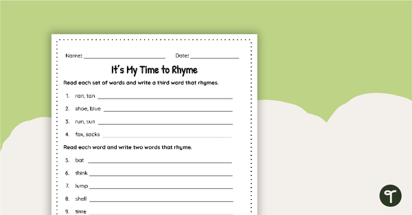 Go to It's My Time to Rhyme Worksheet teaching resource