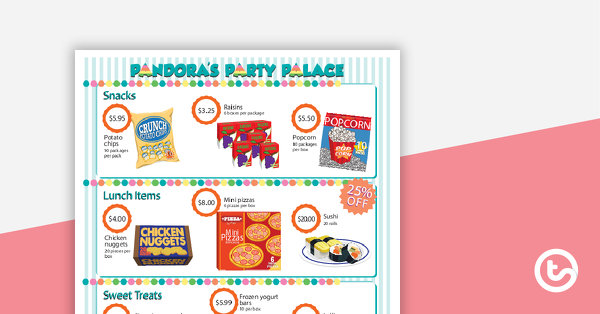 Go to Pandora's Party Palace Math Activity - Upper Level Version teaching resource