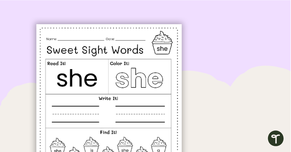 Go to Sweet Sight Words Worksheet - SHE teaching resource