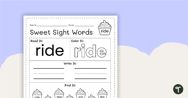 Go to Sweet Sight Words Worksheet - RIDE teaching resource