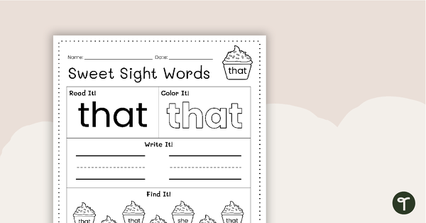 Go to Sweet Sight Words Worksheet - THAT teaching resource