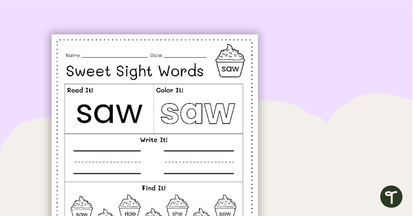 Go to Sweet Sight Words Worksheet - SAW teaching resource