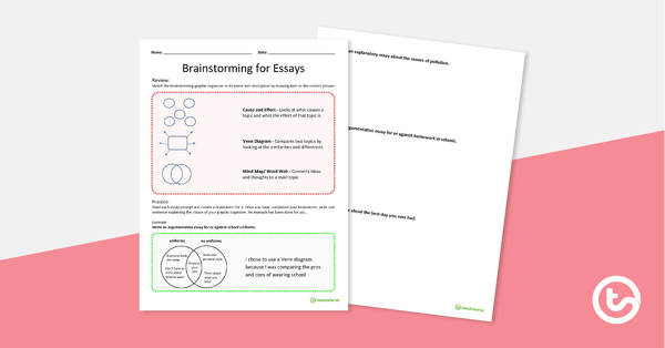 Go to Brainstorming for Essays Worksheet teaching resource