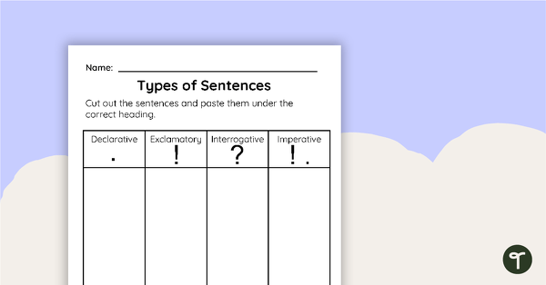 Go to Types of Sentences Sorting Worksheet teaching resource