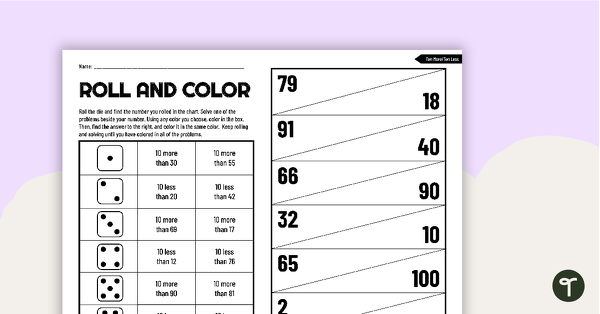 Go to Roll and Color Worksheet for Ten More, Ten Less teaching resource