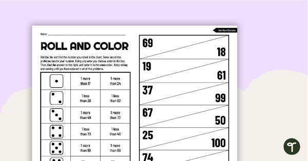 Go to Roll and Color Worksheet - One More, One Less teaching resource