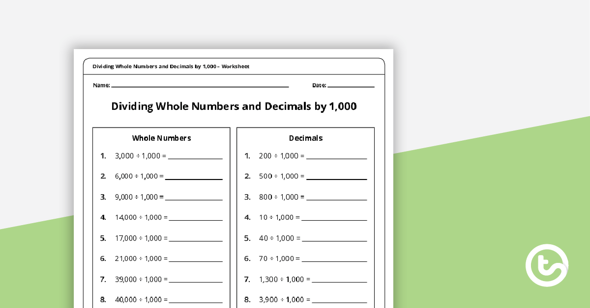 Dividing by 1,000 Worksheet teaching-resource