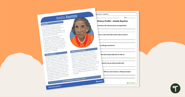 Go to Black History Profile: Amelia Boynton - Comprehension Worksheet teaching resource