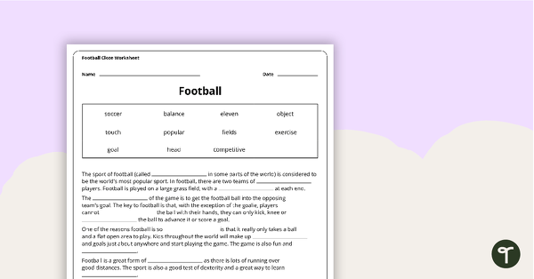 Go to Football Cloze Worksheet teaching resource