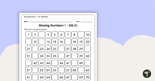 Go to 1–120 Number Charts With Missing Numbers teaching resource