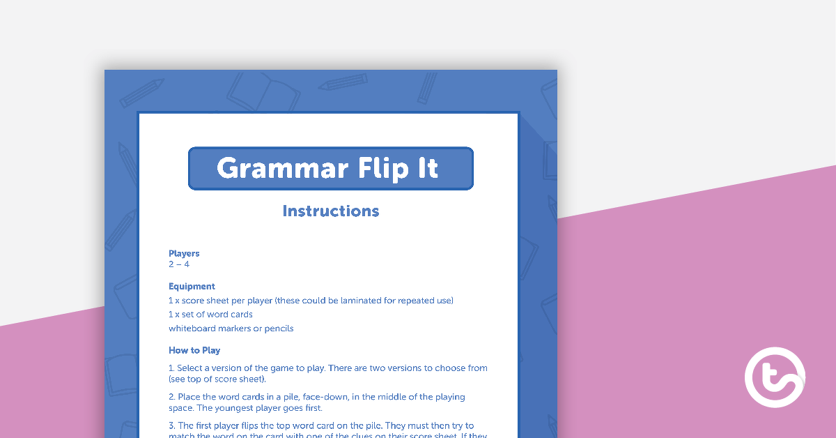 Verb Grammar Card Game – Flip It! teaching-resource